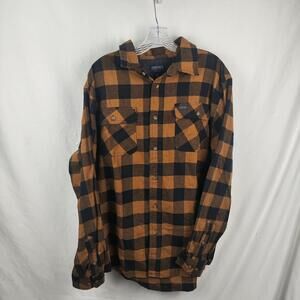 Smith's Workwear Shirt Mens XL Brown Plaid Flannel Button Front Workwear